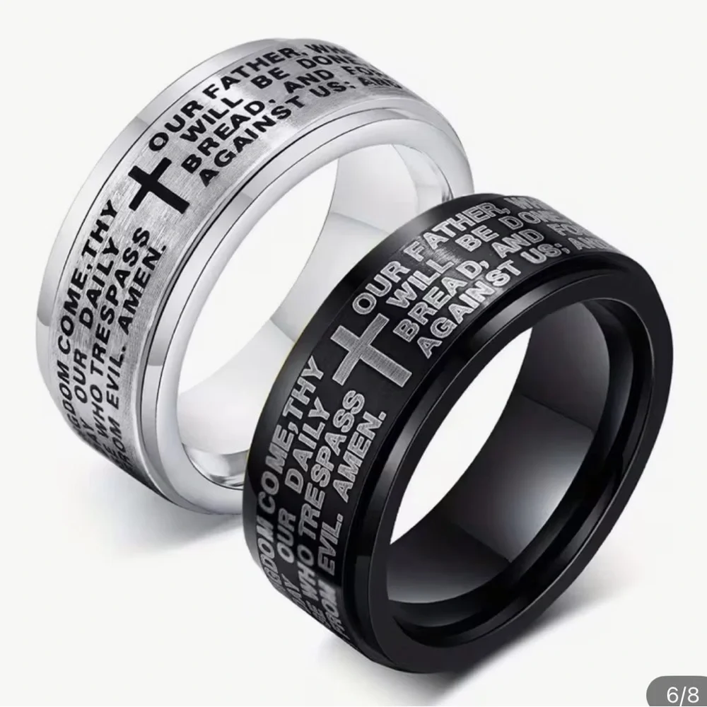 NWT π€© Silver and Black Prayer Rings Stainless Steel size 12 set of TWO rings! - Picture 1 of 8